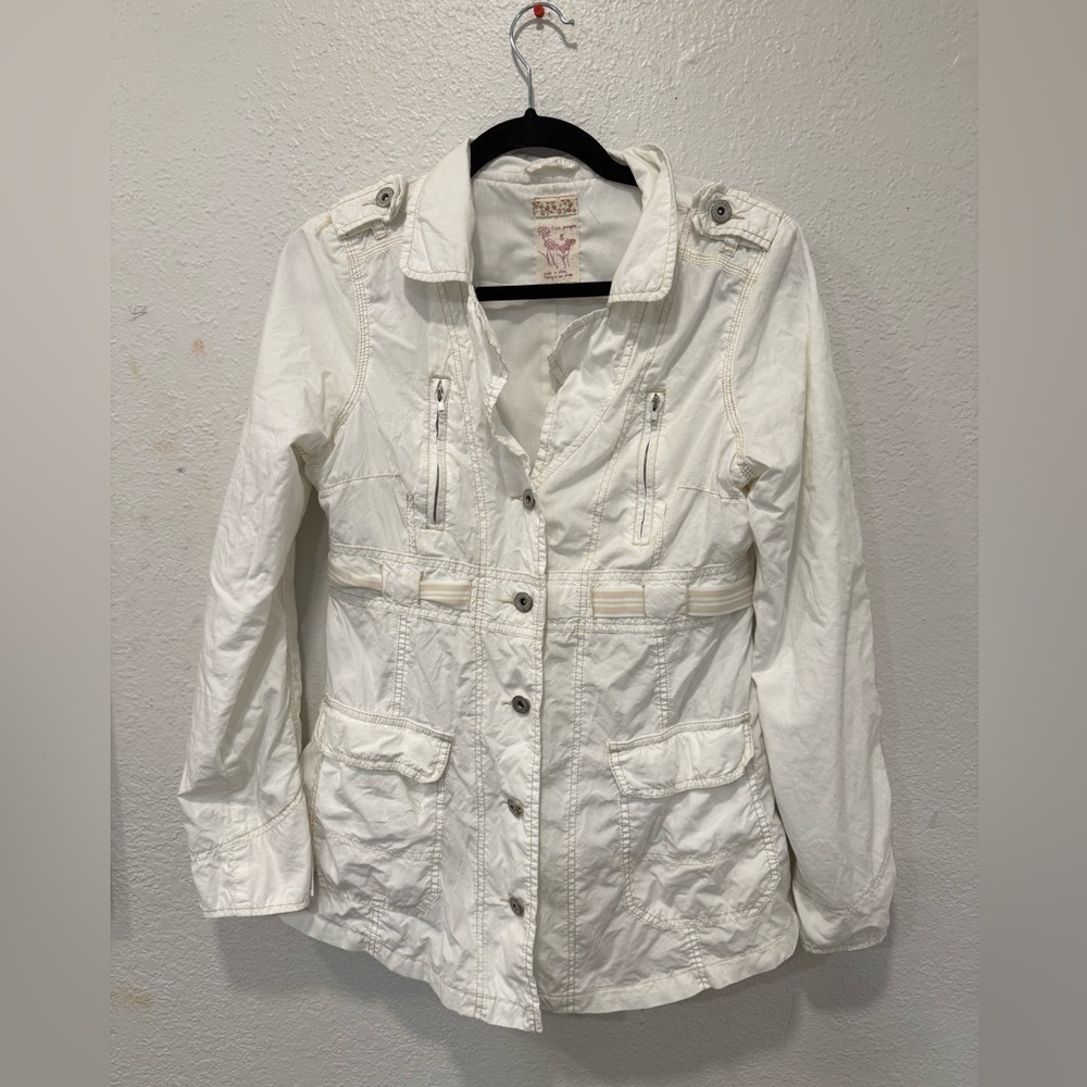 Free People White Tie up Button Up Jacket